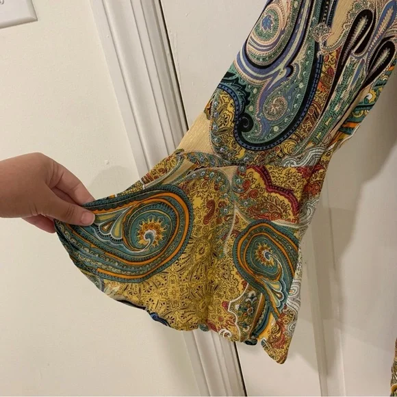 Umgee Women’s Boho Oversized Tunic Mini Dress Fall Flowy Peasant Sleeve Size L - Picture 4 of 12